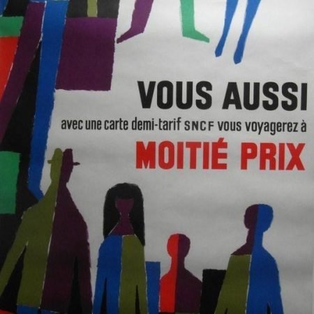 Original 1966 Guy Georget French National Railways Poster 'Half Price' Fares