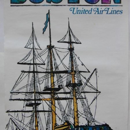 Original 1968 United Airlines Travel/Destination Poster Promoting 'Boston'